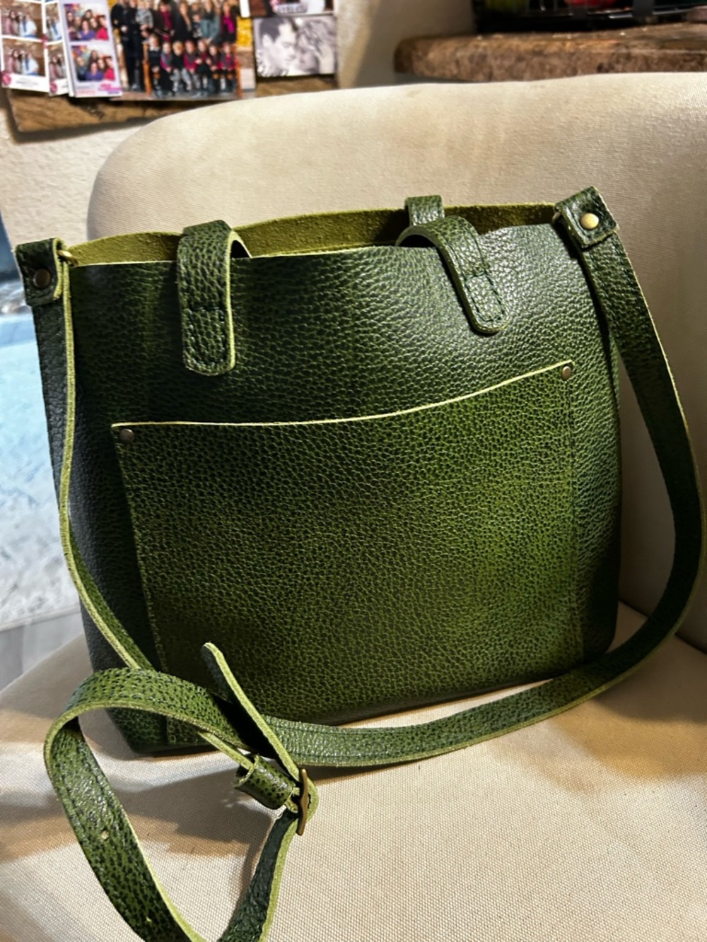 Portland Leather Olive Green Pebbled Leather Crossbody Bag